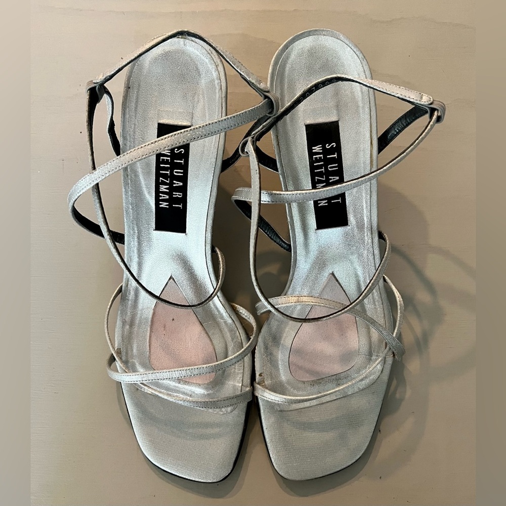 Stuart Weitzman Silver Strappy Heels size 9